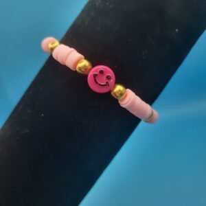 Pink clay bead bracelet w/ smiley face